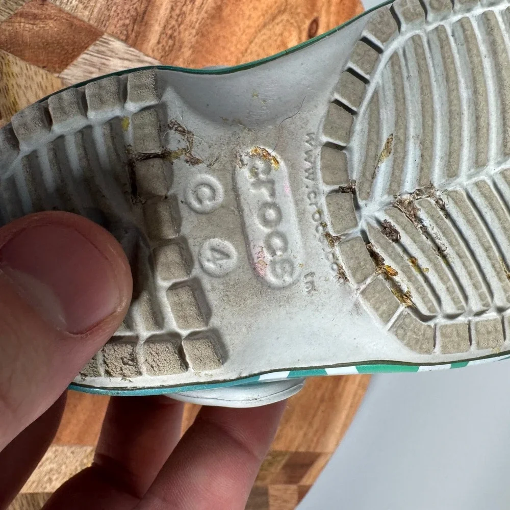 Crocs Kids Bayaband Logo Clog White Teal Iridescent Size C4 Toddler‎ Shoes